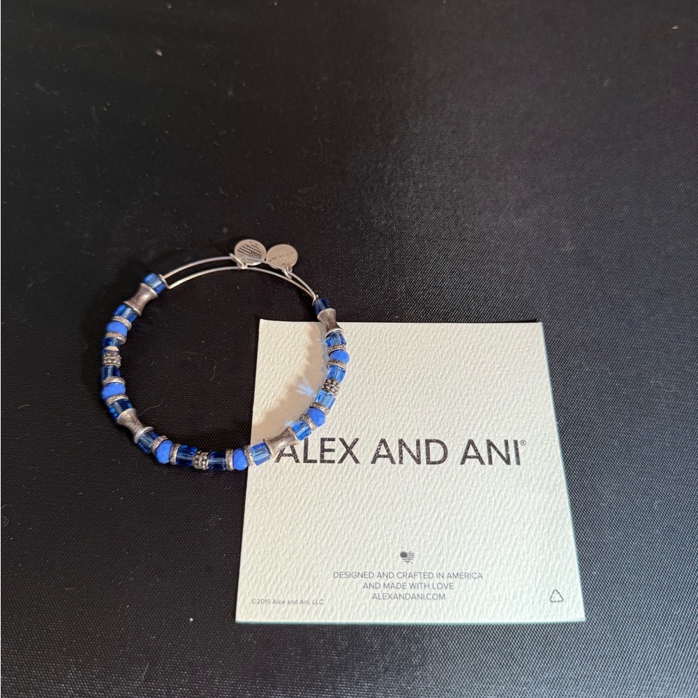 Alex and Ani Blue and Silver Beaded Bracelet with Heart Charm - Picture 2 of 2